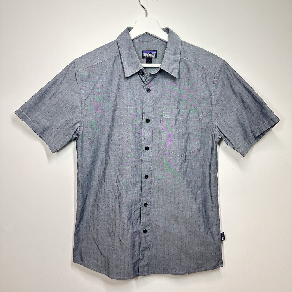 Patagonia Organic Cotton Slub Poplin Shirt Mens‎ XL Blue Short Sleeve Button Up